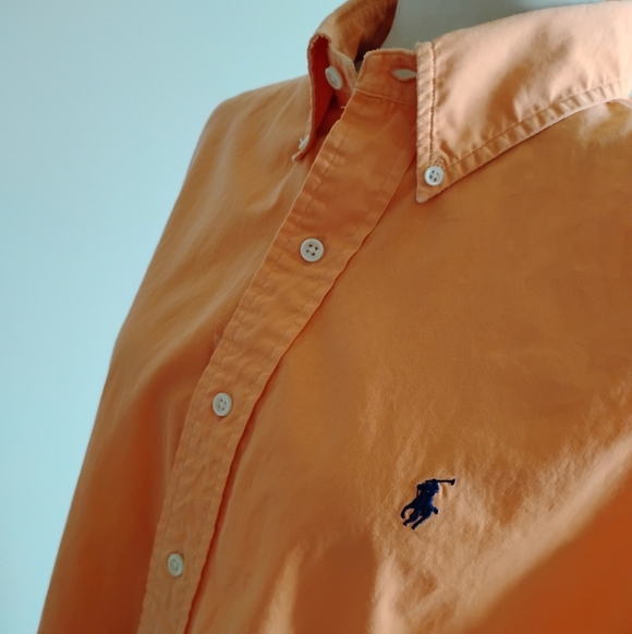 Ralph Lauren Cotton Poplin Button Down Shirt Orange Classic Fit Preppy Size L - Picture 8 of 17